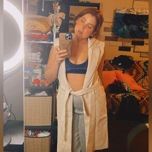 Zara beige LONG LINEN BLEND VEST